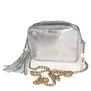 Victoria's Secret Silver Faux Leather Chain Strap with Tassel Crossbody Bag NWT